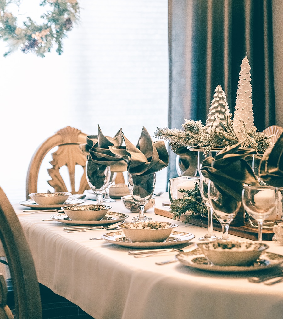 Christmas decor with bowls and chairs